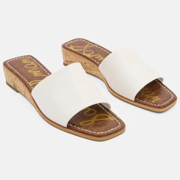 Sam Edelman Valery EM White Brown Leather Cork Wedge Slide Sandals 9.5